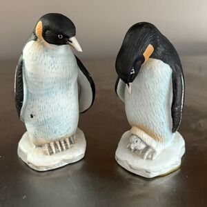 Adorable Penguin Figurines with Baby Mother and Child Father Ceramic Collectible